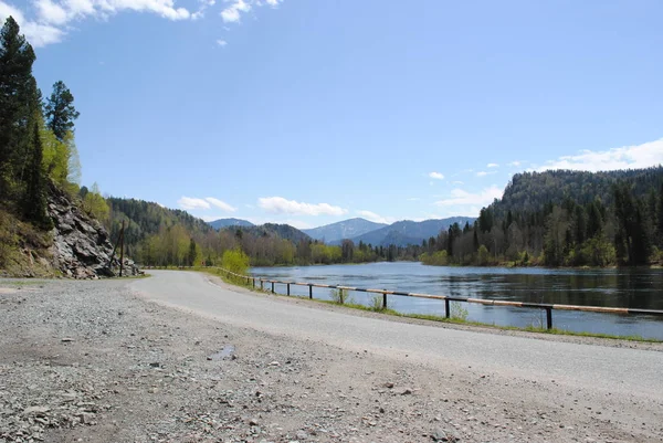 Estrada Longo Rio Katun Altai — Fotografia de Stock