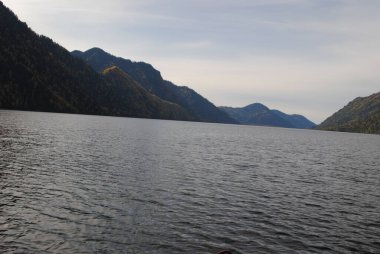 Teletskoye Gölü kıyısında kayalar, Altai