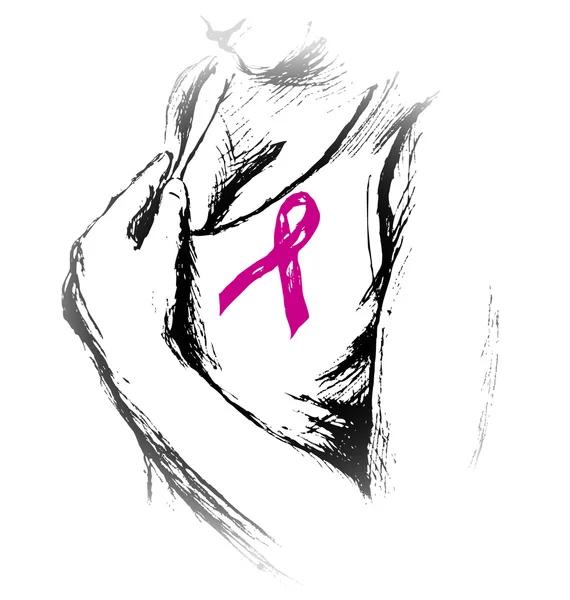 Χέρι σκίτσο του λεπτομέρεια γυναίκα με ένα ροζ κορδέλα — Διανυσματικό Αρχείο