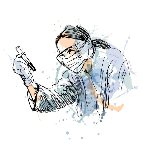 Χρωματισμένα χέρι σκίτσο επιστήμονας — Διανυσματικό Αρχείο