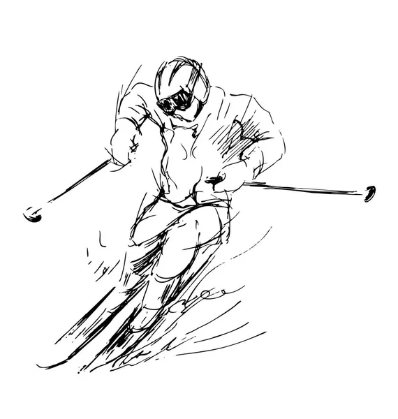 Ruční nákres lyžař — Stockový vektor