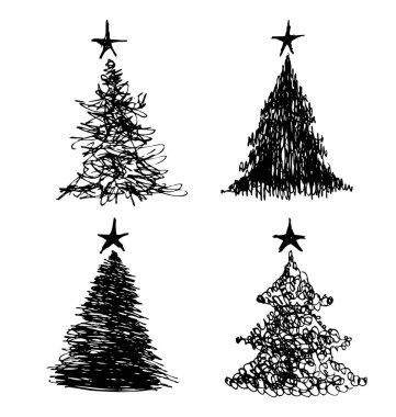 Noel ağaçları çizimleri kümesi