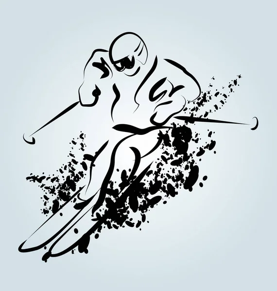 ベクトル線スケッチ スキーヤー — ストックベクタ