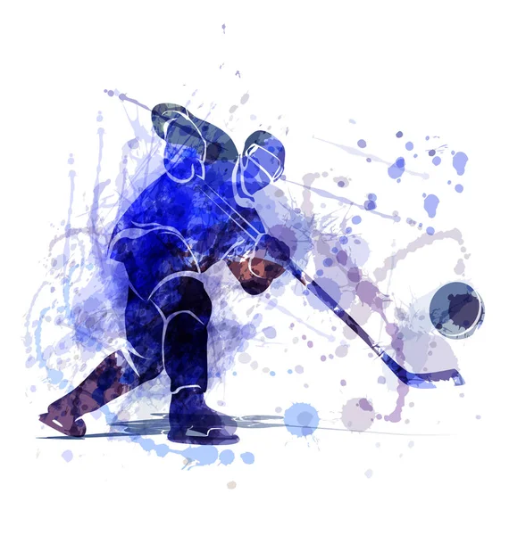 Vector ilustración de un jugador de hockey con disco — Archivo Imágenes Vectoriales