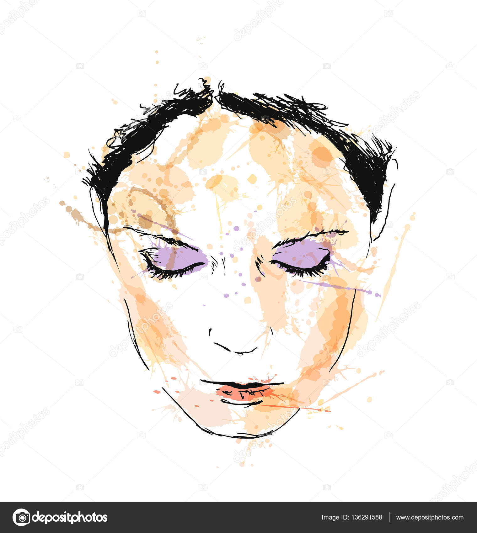 Disegno volto femminile mano colorata Illustrazione di vettore — Vettoriali di onot