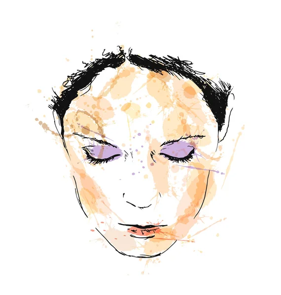 Mano colorata disegno volto femminile — Vettoriale Stock