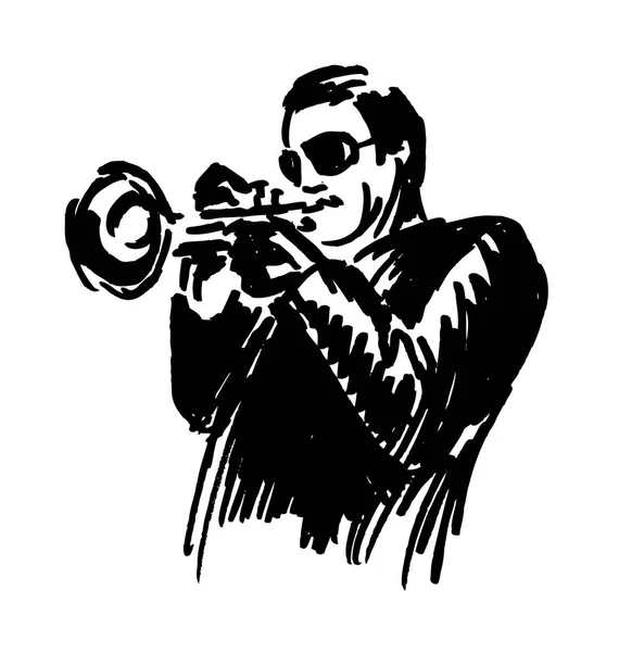 Trompetista de jazz de esboço manual — Vetor de Stock