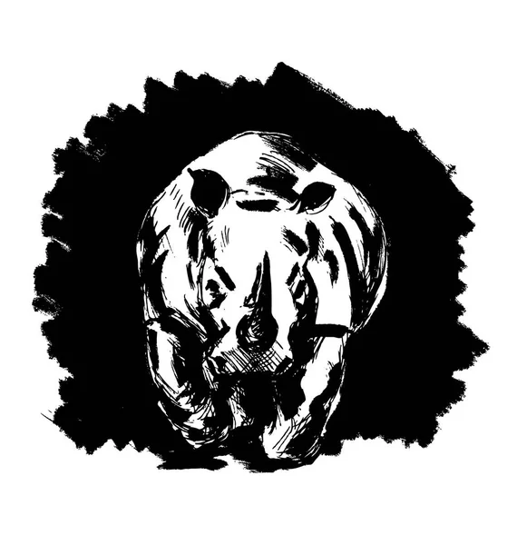 검정색 배경에서 실행 되는 코뿔소의 그림 손 — 스톡 벡터