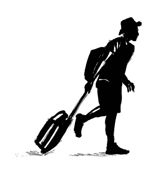 スーツケースを持って手スケッチ観光 — ストックベクタ