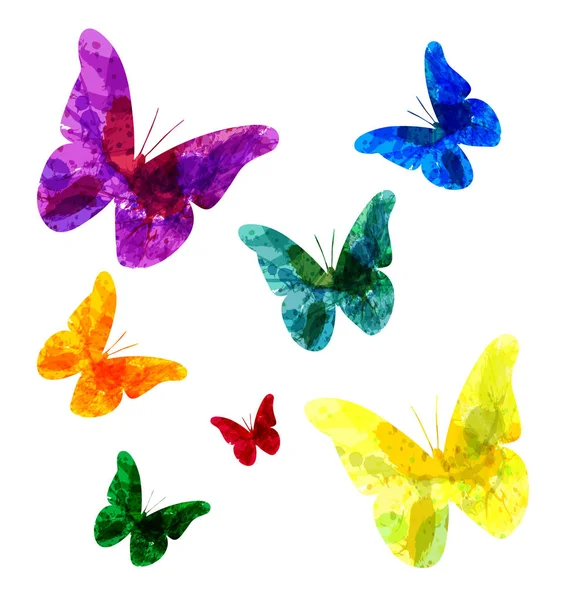 Conjunto de silhuetas de borboletas com textura aquarela — Vetor de Stock