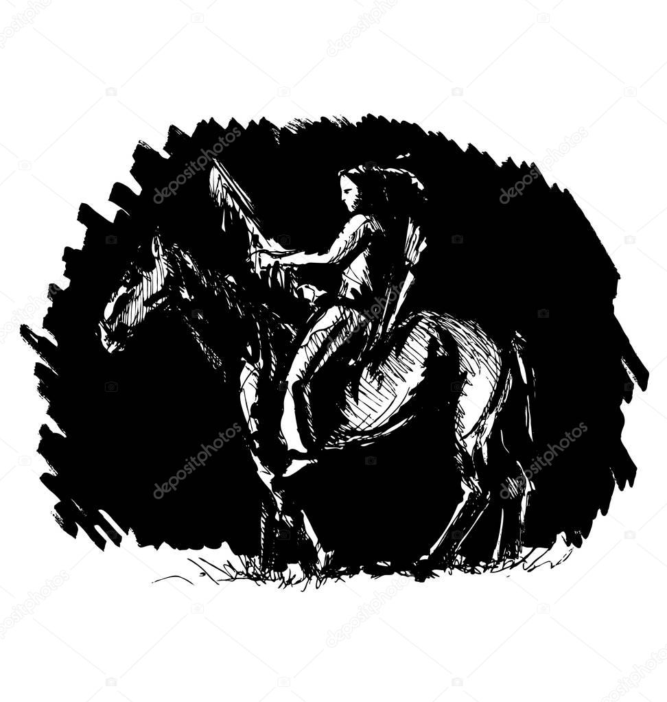 Hand sketch of American Indian on a black background