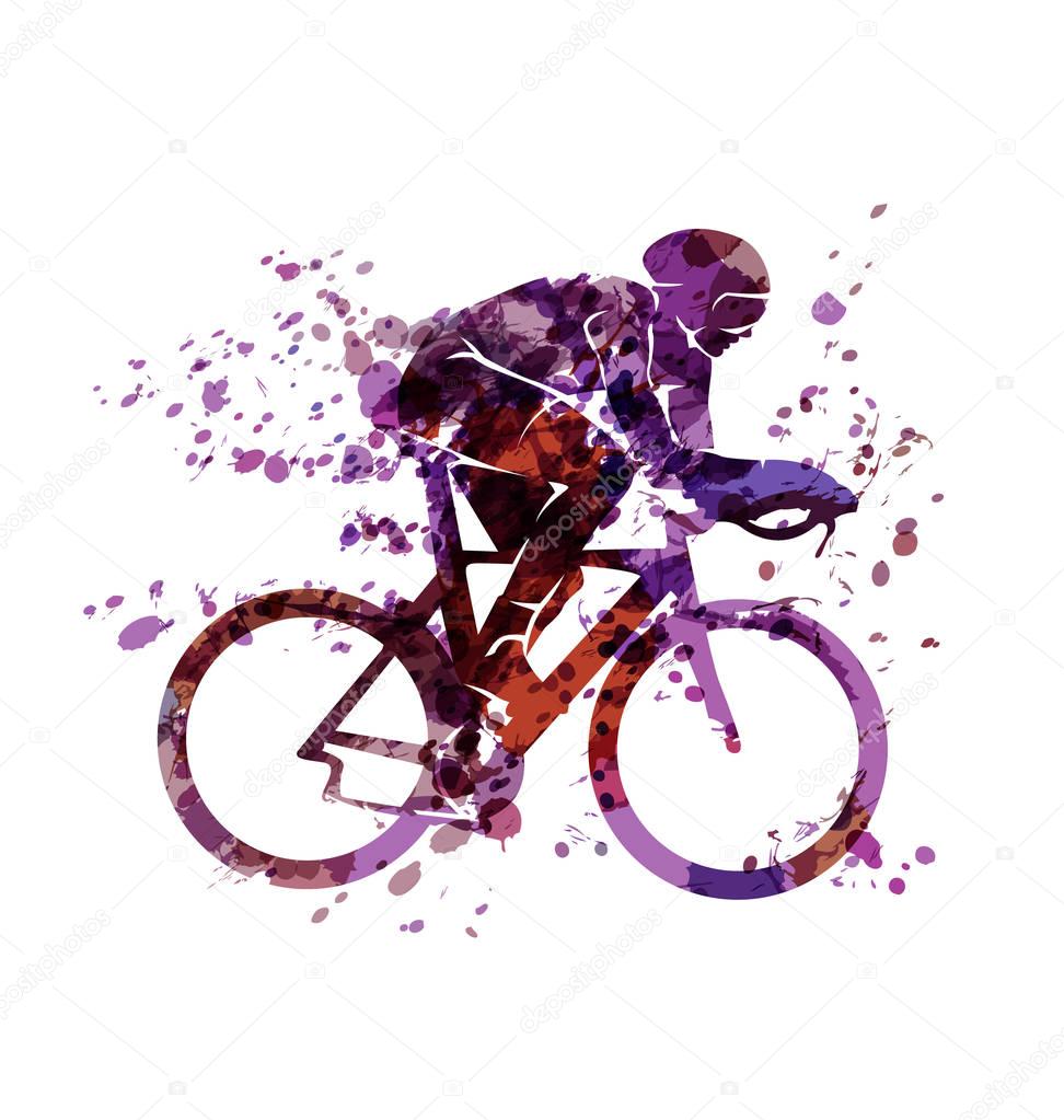 Vector watercolor silhouette of a cyclist