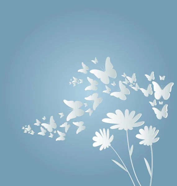 Vektorové ilustrace létající motýli a květiny — Stockový vektor