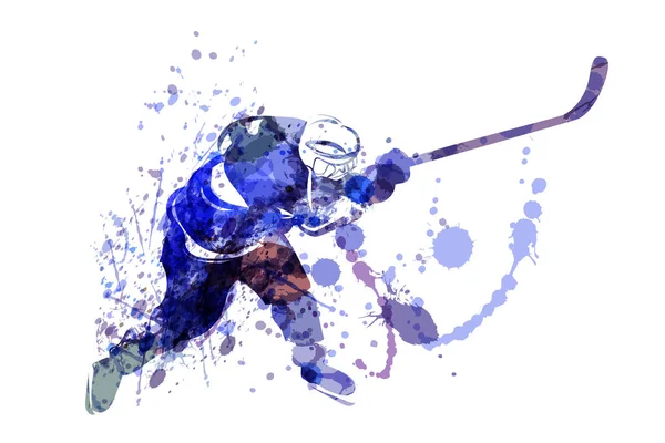 Vector watercolor illustration of hockey player — Stock Vector