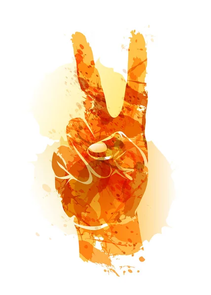 Aquarel silhouet van de hand met een gebaar van vrede — Stockvector