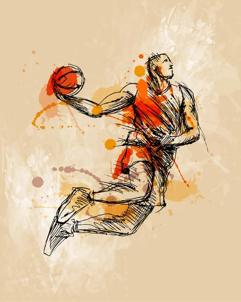 Colorato mano schizzo giocatore di basket — Vettoriale Stock