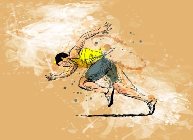 Renkli el kroki bir grunge arka planda çalışan adam