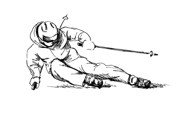 Esquiador de bocetos a mano — Vector de stock