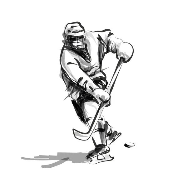 Vector line sketch hockey player — Stock Vector