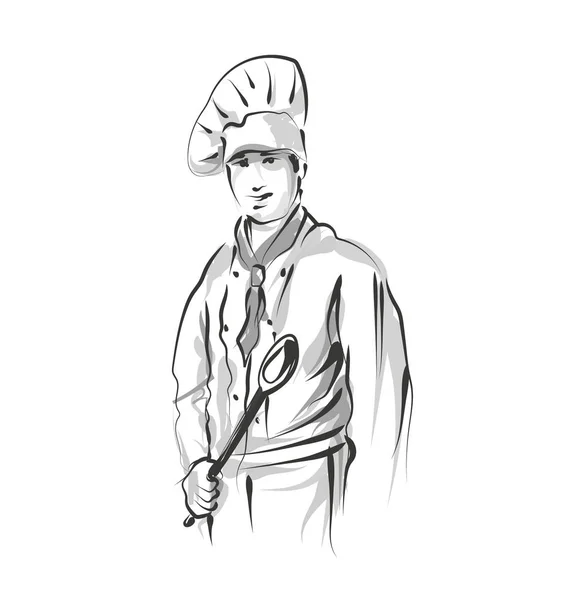 矢量线素描厨师 — 图库矢量图片