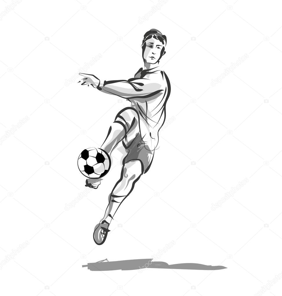 Vector line sketch of soccer player