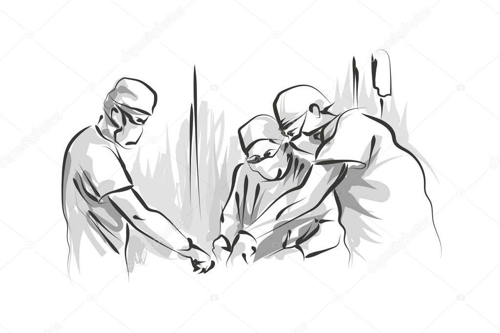 Vector line sketch operating doctors