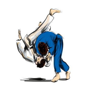 Judo dövüş vektör renkli kroki