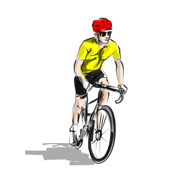 Векторна кольорова лінія ескізу велосипедиста — стоковий вектор