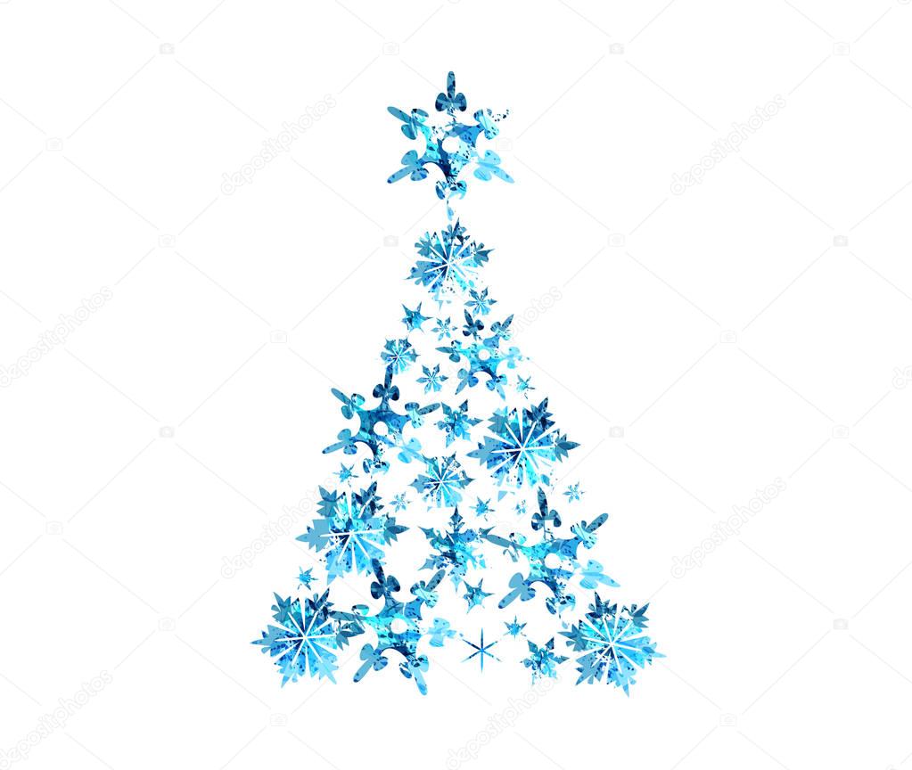 Abstract blue watercolor christmas tree