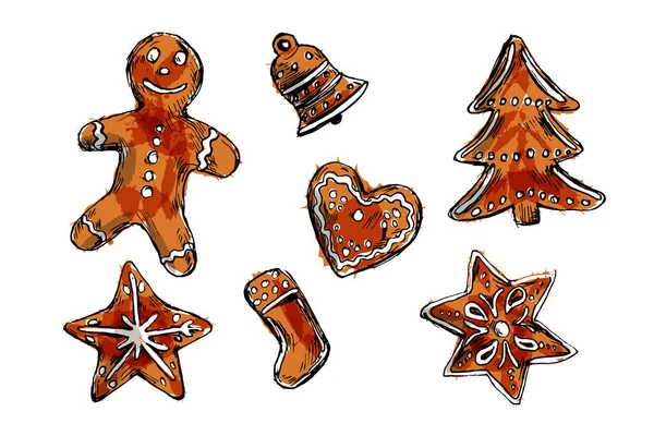 Desenho à mão colorido de biscoitos de Natal —  Vetores de Stock