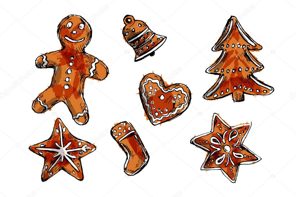 Colored hand sketch of Christmas cookies