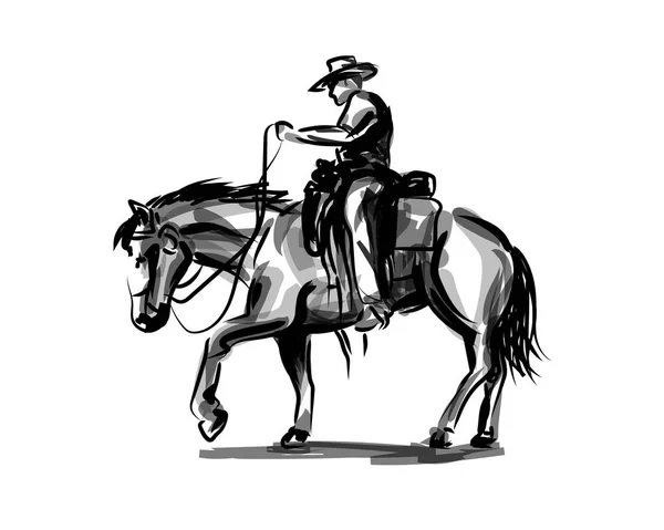 Tinta Vectorial Bosquejo Vaquero Caballo — Vector de stock