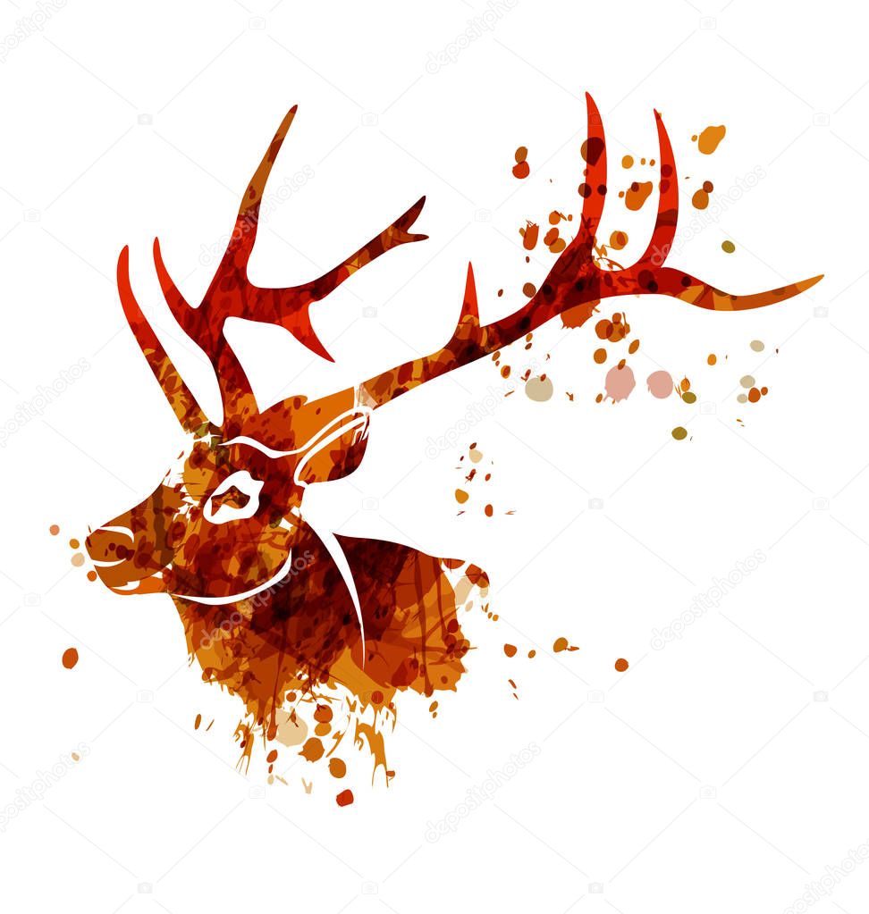 Vector watercolor silhouette head deer