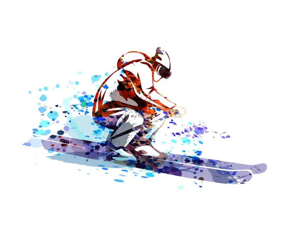 Vector aquarel silhouet van skiër — Stockvector