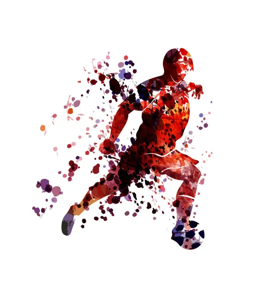 Vector watercolor silhouette soccer player — Stock Vector