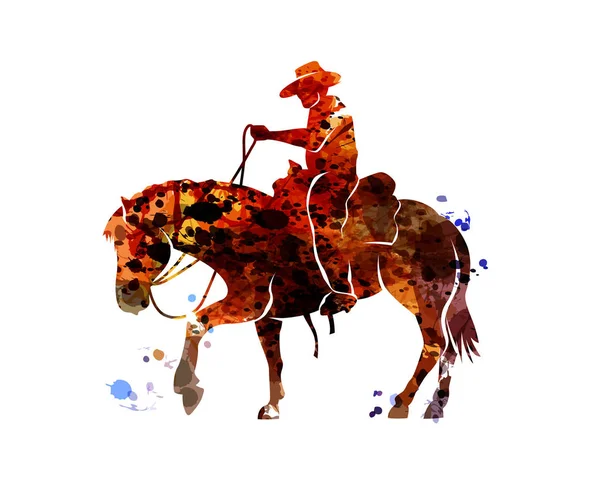 Vector aquarel silhouet cowboy op een paard — Stockvector