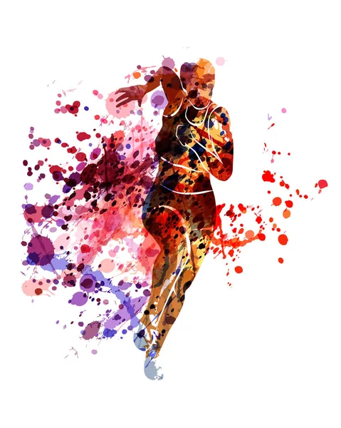 Vector aquarel silhouet van lopende vrouw — Stockvector