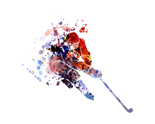 Hokejista akvarel silueta vektor — Stockový vektor