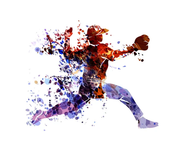 Vector aquarela silhueta jogador de beisebol —  Vetores de Stock