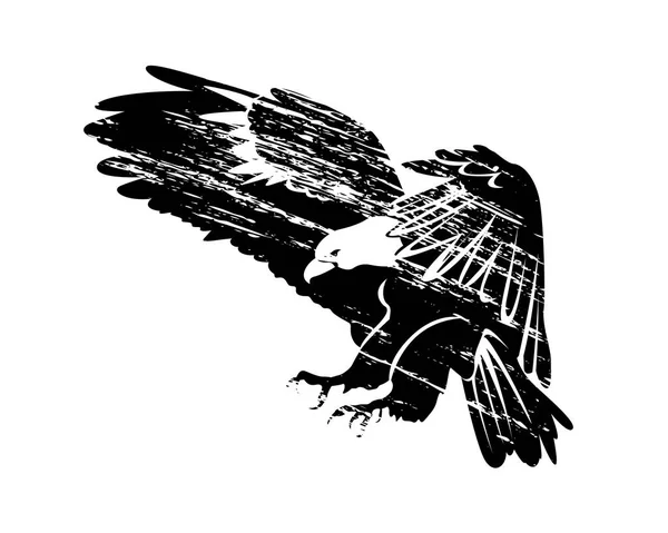 Silhouette vectorielle de grunge d'aigle volant — Image vectorielle