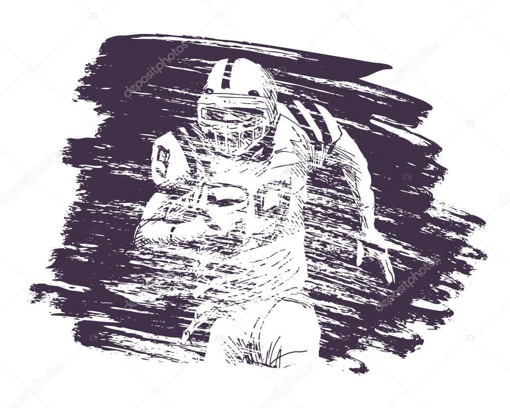 Vector grunge background with american football player