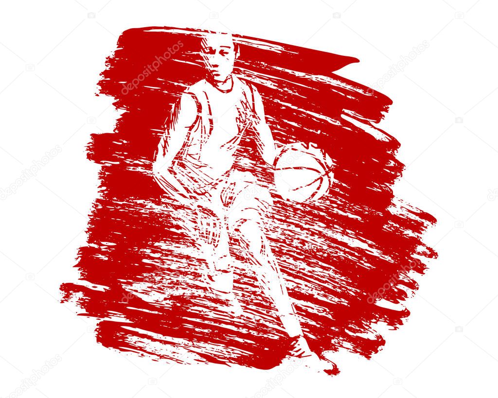 Vector grunge background with basketball player