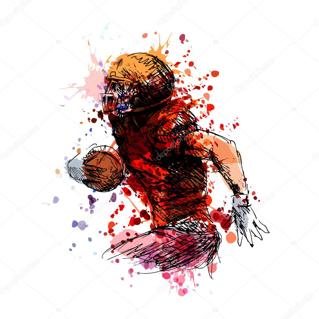 Colored sketch american football player