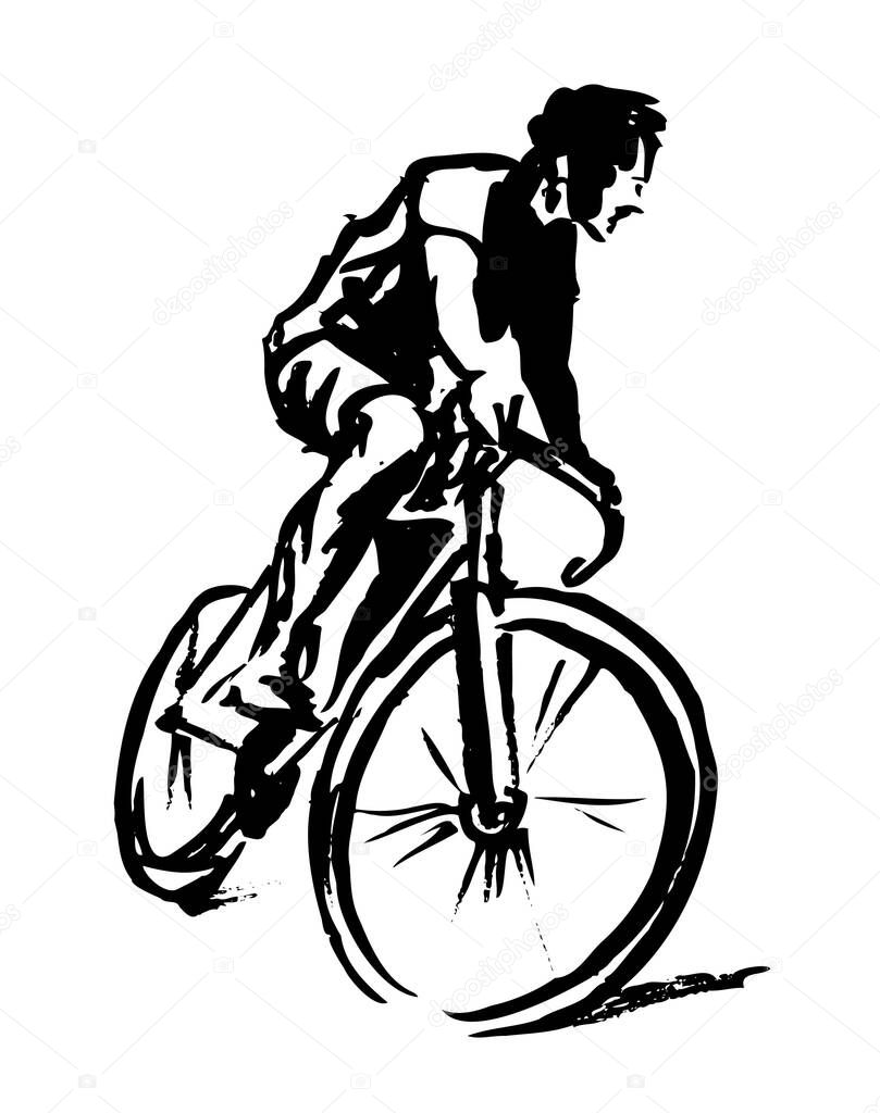 Hand sketch cyclist. Vector illustration