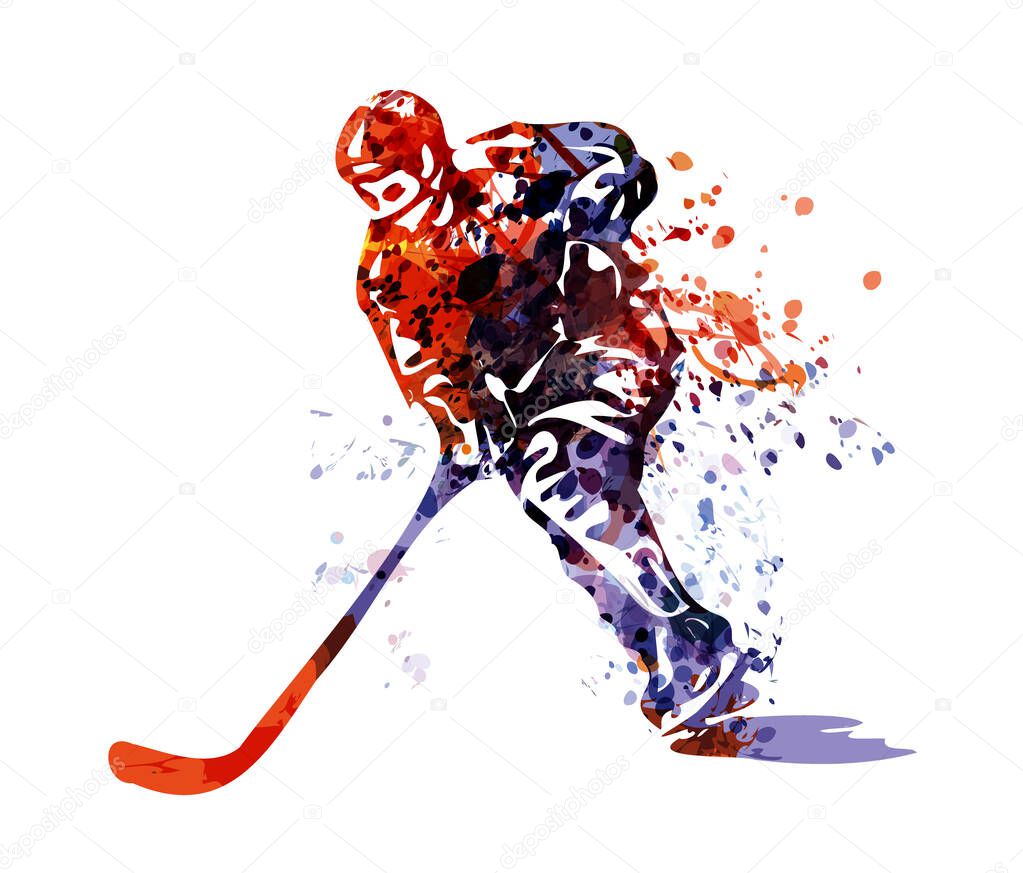 Color illustration of hockey player. Vector illustration