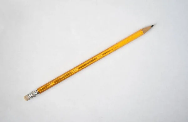 Old Yellow Pencil Sharpened Erasure White Background — Stock Photo, Image