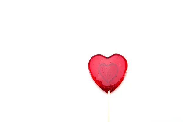 Sweet Lollipop Form Heart Red Transparent Color Wooden Stick White — Stock Photo, Image