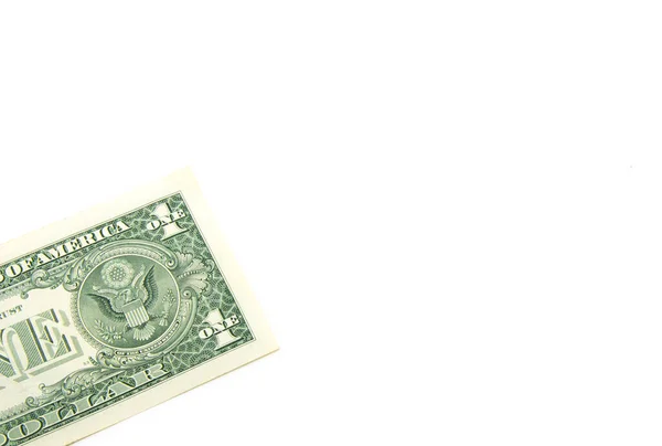 Part Dollar American Bill Corner White Isolated Background One Dollar — Stock Photo, Image