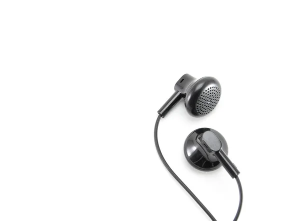Two Small Black Audio Earphones Wire Mobile Headset Plugs Your — Stock Photo, Image