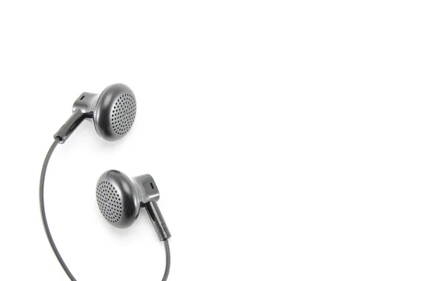 Due Piccole Cuffie Audio Nere Con Filo Auricolare Mobile Che — Foto Stock